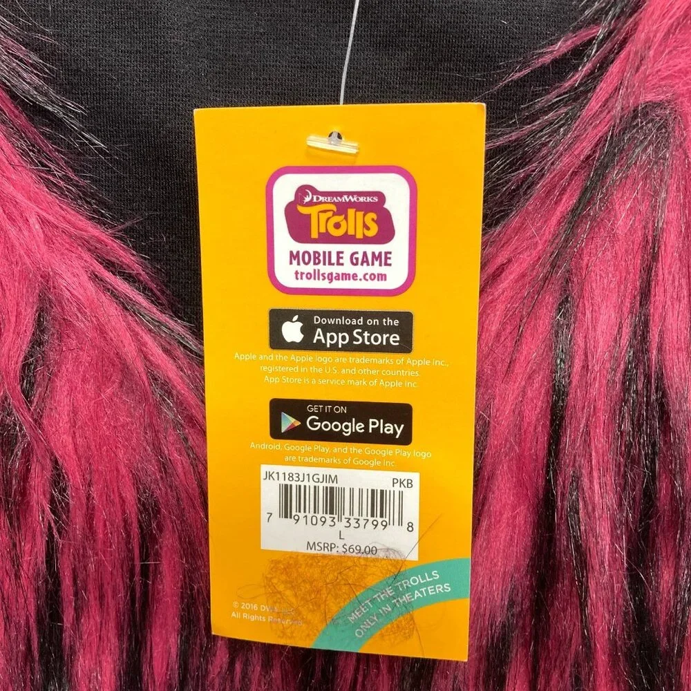Dreamworks Trolls Faux‎ Fur Vest, Girl's Size Large, Halloween Costume, NEW